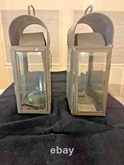 Two Antique New England Brass Carriage House Kerosene Oil Lanterns