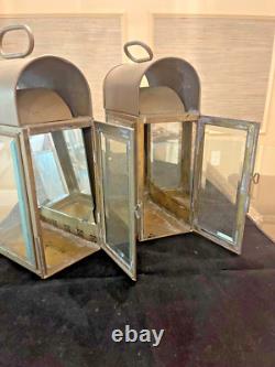 Two Antique New England Brass Carriage House Kerosene Oil Lanterns