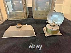 Two Antique New England Brass Carriage House Kerosene Oil Lanterns