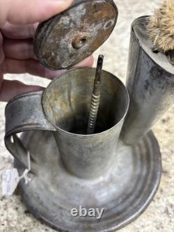 Unique Antique Primitive Tin pressure fed Oil Lantern with Handle