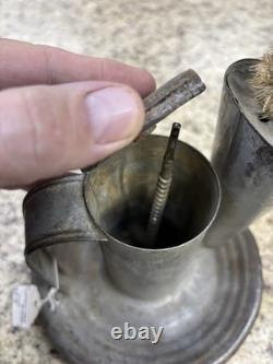 Unique Antique Primitive Tin pressure fed Oil Lantern with Handle