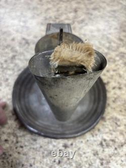 Unique Antique Primitive Tin pressure fed Oil Lantern with Handle