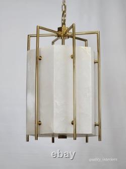 VINTAGE 1990s Hudson Valley Lighting Flatbush Alabaster Stone Lantern