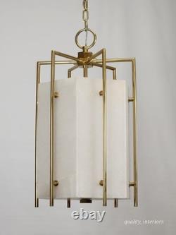 VINTAGE 1990s Hudson Valley Lighting Flatbush Alabaster Stone Lantern