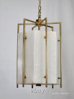 VINTAGE 1990s Hudson Valley Lighting Flatbush Alabaster Stone Lantern