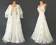 VINTAGE 50s White Sheer Chiffon Nightgown and Robe Peignoir Set Lantern Sleeves