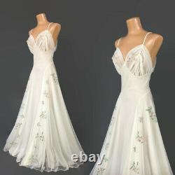 VINTAGE 50s White Sheer Chiffon Nightgown and Robe Peignoir Set Lantern Sleeves