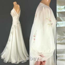 VINTAGE 50s White Sheer Chiffon Nightgown and Robe Peignoir Set Lantern Sleeves