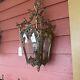 VINTAGE BRASS HALL FOYER LANTERN 4 SIDE French PENDANT CEILING LIGHT Glass Sides