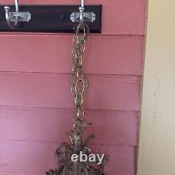 VINTAGE BRASS HALL FOYER LANTERN 4 SIDE French PENDANT CEILING LIGHT Glass Sides