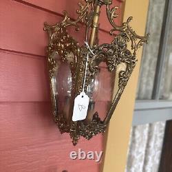 VINTAGE BRASS HALL FOYER LANTERN 4 SIDE French PENDANT CEILING LIGHT Glass Sides
