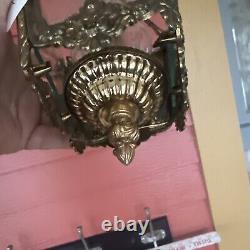 VINTAGE BRASS HALL FOYER LANTERN 4 SIDE French PENDANT CEILING LIGHT Glass Sides