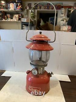 VINTAGE COLEMAN 200A LANTERN Red Round Globe Glass SINGLE MANTLE MADE IN USA