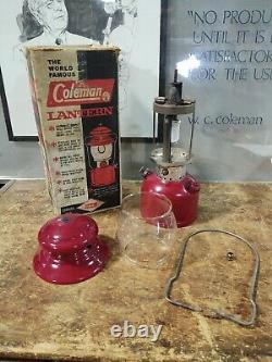 VINTAGE COLEMAN BURGUNDY 200A DATED 9/61 CAMPING LANTERN TALL VENT WithGLOBE BOX