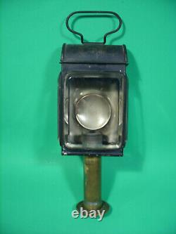 VINTAGE EARLY AMERICAN TIN & BRASS HAND LANTERN w BEVELED GLASS LOT HL