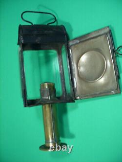 VINTAGE EARLY AMERICAN TIN & BRASS HAND LANTERN w BEVELED GLASS LOT HL
