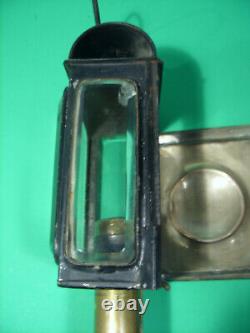 VINTAGE EARLY AMERICAN TIN & BRASS HAND LANTERN w BEVELED GLASS LOT HL