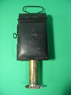 VINTAGE EARLY AMERICAN TIN & BRASS HAND LANTERN w BEVELED GLASS LOT HL