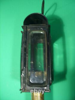 VINTAGE EARLY AMERICAN TIN & BRASS HAND LANTERN w BEVELED GLASS LOT HL