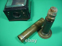 VINTAGE EARLY AMERICAN TIN & BRASS HAND LANTERN w BEVELED GLASS LOT HL
