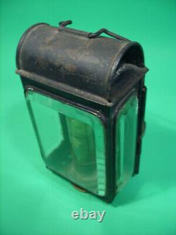 VINTAGE EARLY AMERICAN TIN & BRASS HAND LANTERN w BEVELED GLASS LOT HL