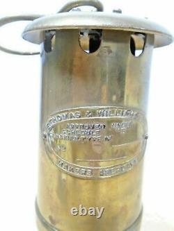 VINTAGE E. Thomas & Williams BRASS MINERS LAMP / LANTERN Gas Light ANTIQUE