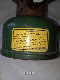 VINTAGE GREEN COLEMAN 1945 GASOLINE LANTERN With YELLOW DECAL