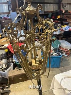 VINTAGE SOLID BRASS LANTERN CHANDELIER 28 X 13 in, SPAINISH, ITAILIAN design
