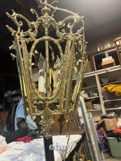 VINTAGE SOLID BRASS LANTERN CHANDELIER 28 X 13 in, SPAINISH, ITAILIAN design
