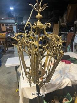 VINTAGE SOLID BRASS LANTERN CHANDELIER 28 X 13 in, SPAINISH, ITAILIAN design