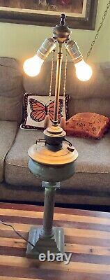 VINTAGE antique tall Brass KEROSENE OIL LAMP lantern double socket