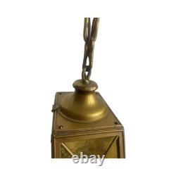 VL1213 Antique c1920 Brass Amber Glass Pendant Lantern Polychrome Restored
