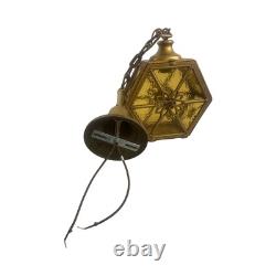 VL1213 Antique c1920 Brass Amber Glass Pendant Lantern Polychrome Restored