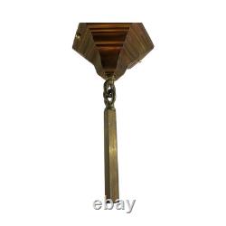 VL1231 Antique c1910 Brass Craftsman Lantern Pendant Slag Glass Shade Restored
