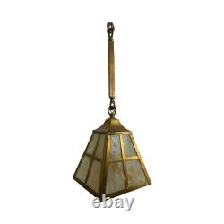 VL1231 Antique c1910 Brass Craftsman Lantern Pendant Slag Glass Shade Restored