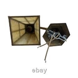 VL1231 Antique c1910 Brass Craftsman Lantern Pendant Slag Glass Shade Restored