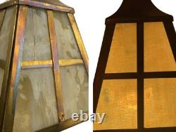 VL1231 Antique c1910 Brass Craftsman Lantern Pendant Slag Glass Shade Restored