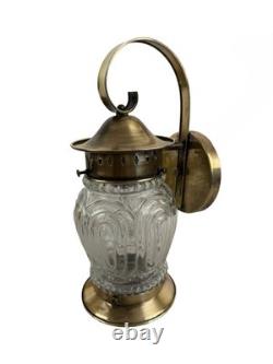 VL1299 Vintage c1940s Brass Lantern Sconce Molded Glass Shade Mint Restored