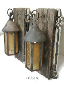 VTG Gothic arts and crafts porch light scones lantern lamp fixtures antique