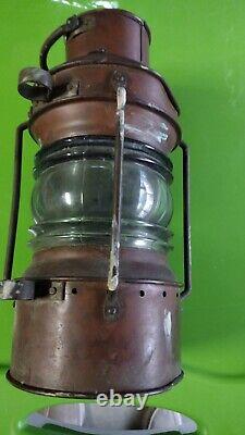 VTG LARGE Nautical Brass Copper Glass Ship Lantern Light