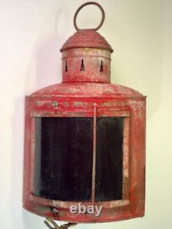 VTG Red Nautical Ship Lantern Fresnel Glass Lamp Light Fixture 100% Orig 1920s