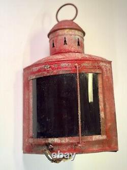 VTG Red Nautical Ship Lantern Fresnel Glass Lamp Light Fixture 100% Orig 1920s