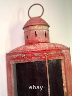 VTG Red Nautical Ship Lantern Fresnel Glass Lamp Light Fixture 100% Orig 1920s