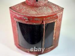 VTG Red Nautical Ship Lantern Fresnel Glass Lamp Light Fixture 100% Orig 1920s