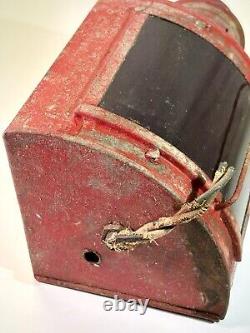 VTG Red Nautical Ship Lantern Fresnel Glass Lamp Light Fixture 100% Orig 1920s