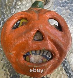 Very Rare Antique Paper Mache Halloween Jack-O-lantern Pumpkin