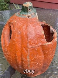 Very Rare Antique Paper Mache Halloween Jack-O-lantern Pumpkin