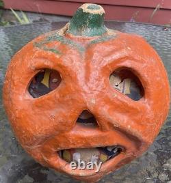 Very Rare Antique Paper Mache Halloween Jack-O-lantern Pumpkin