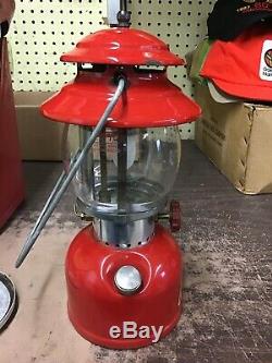 Vintage 11/1971 Coleman 200A Red Lantern withRed Metal Carry And Bottom Safe
