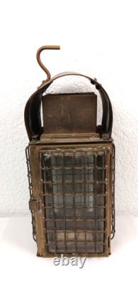 Vintage 15 Brass Kerosene Lantern Stall Lamp Caged Glass Wedge